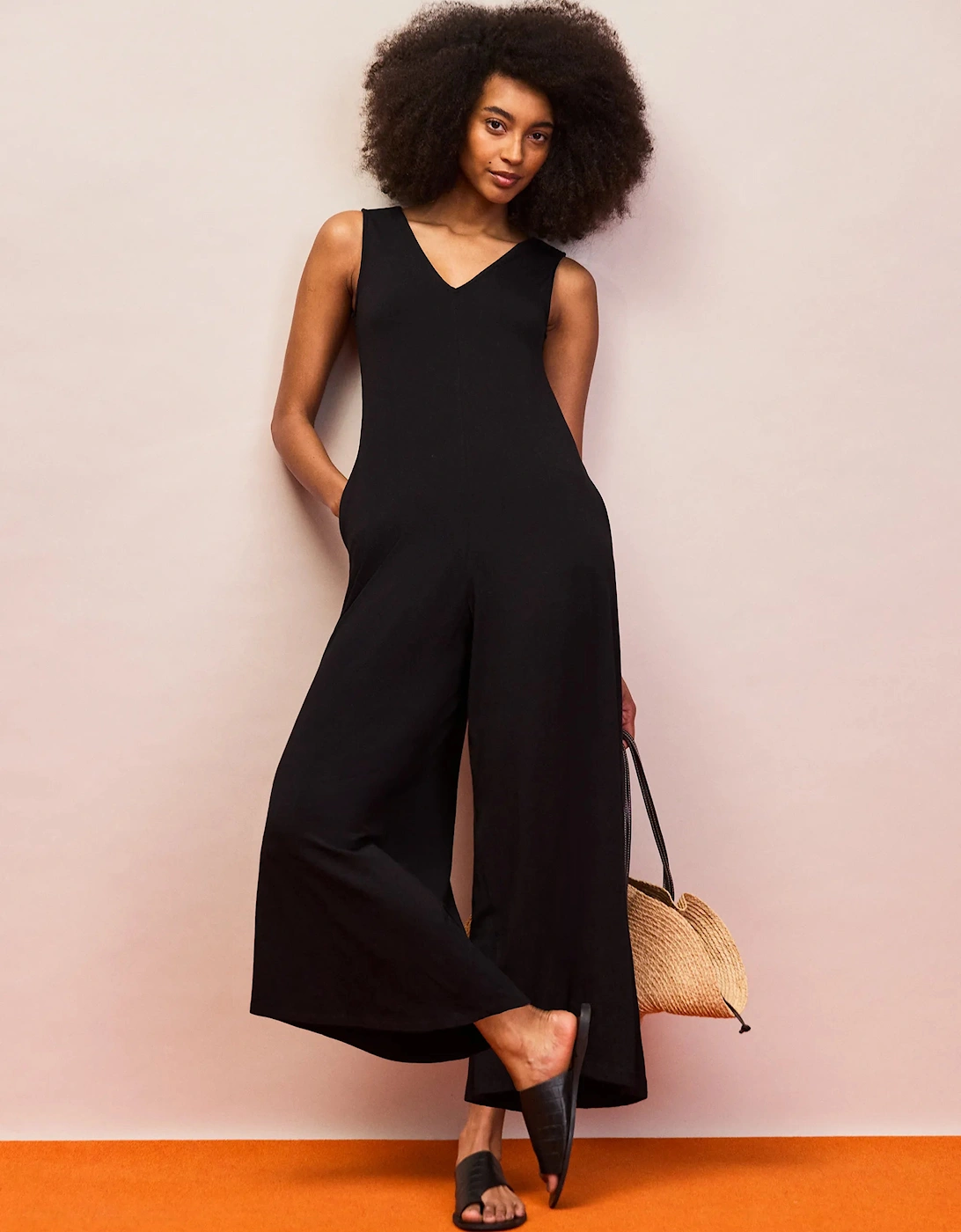 Black V Neck Jersey Jumpsuit