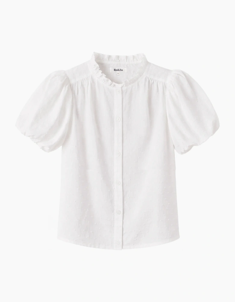 White Cotton Textured Puff Sleeve Shirt