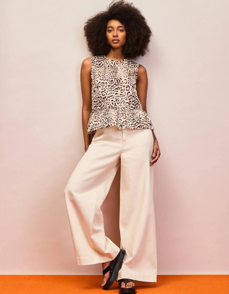 Leopard Print Cotton Peplum Top