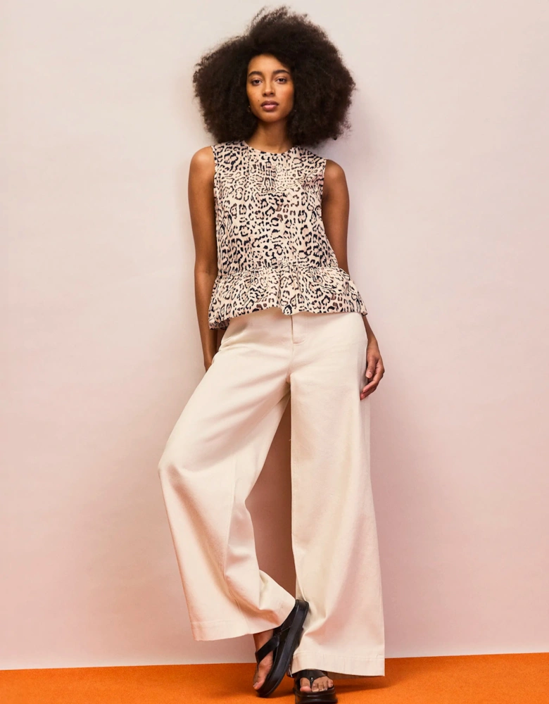 Leopard Print Cotton Peplum Top