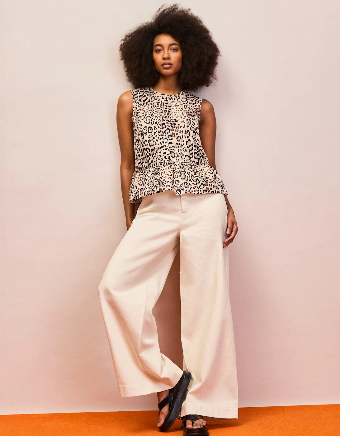 Leopard Print Cotton Peplum Top