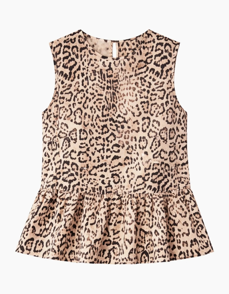 Leopard Print Cotton Peplum Top