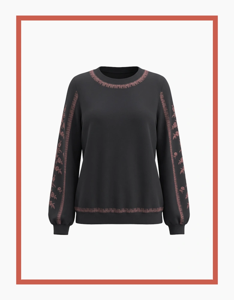 Catalina Embroidered Sweater In Washed Blue