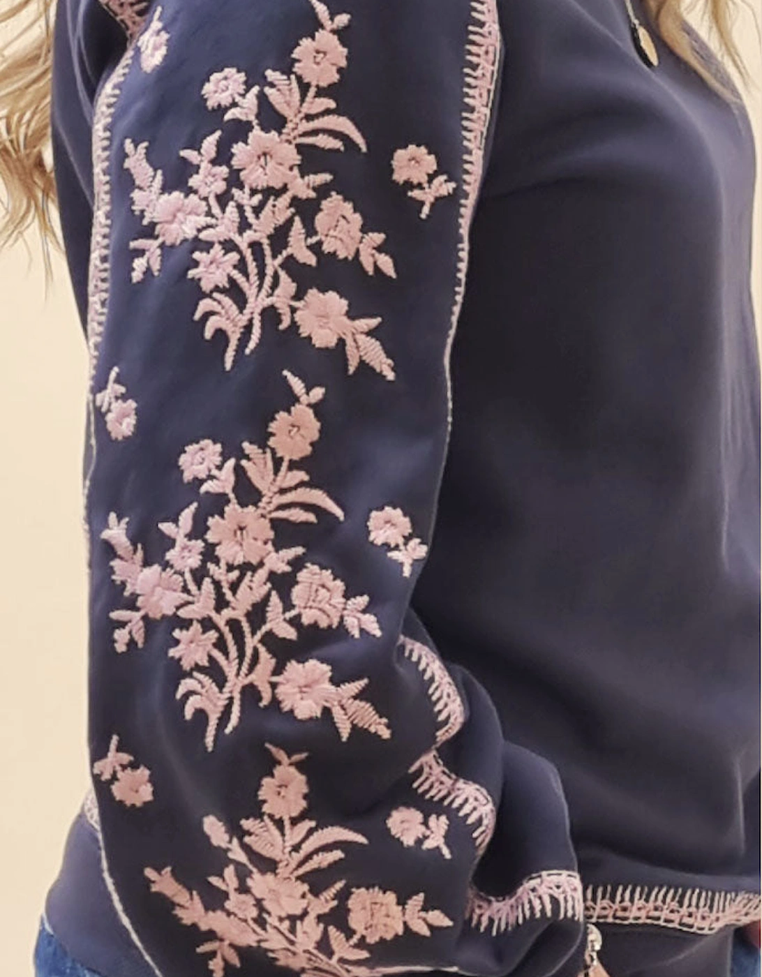 Catalina Embroidered Sweater In Washed Blue