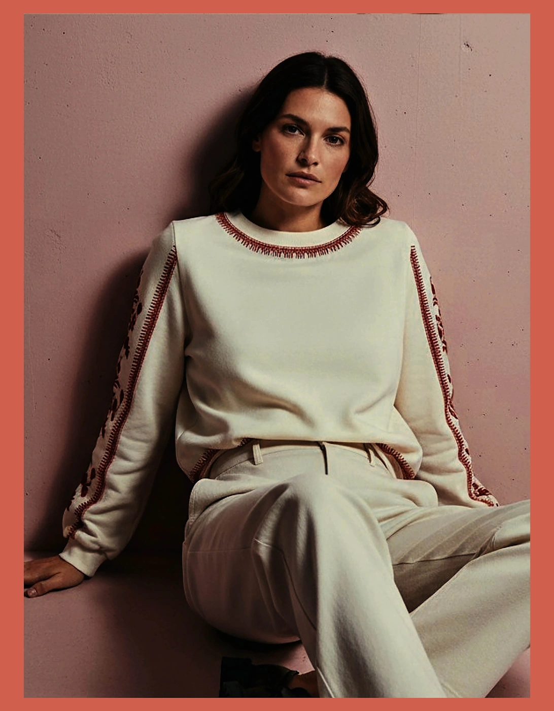 Catalina Embroidered Sweater In Cream