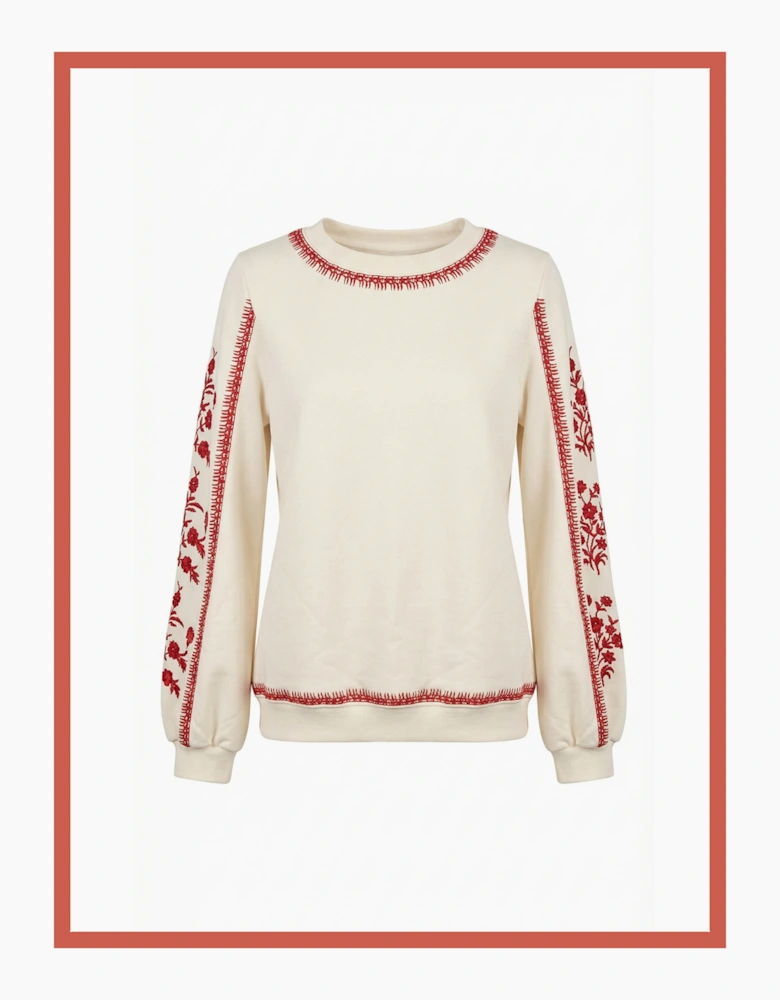 Catalina Embroidered Sweater In Cream