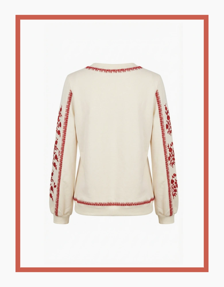 Catalina Embroidered Sweater In Cream