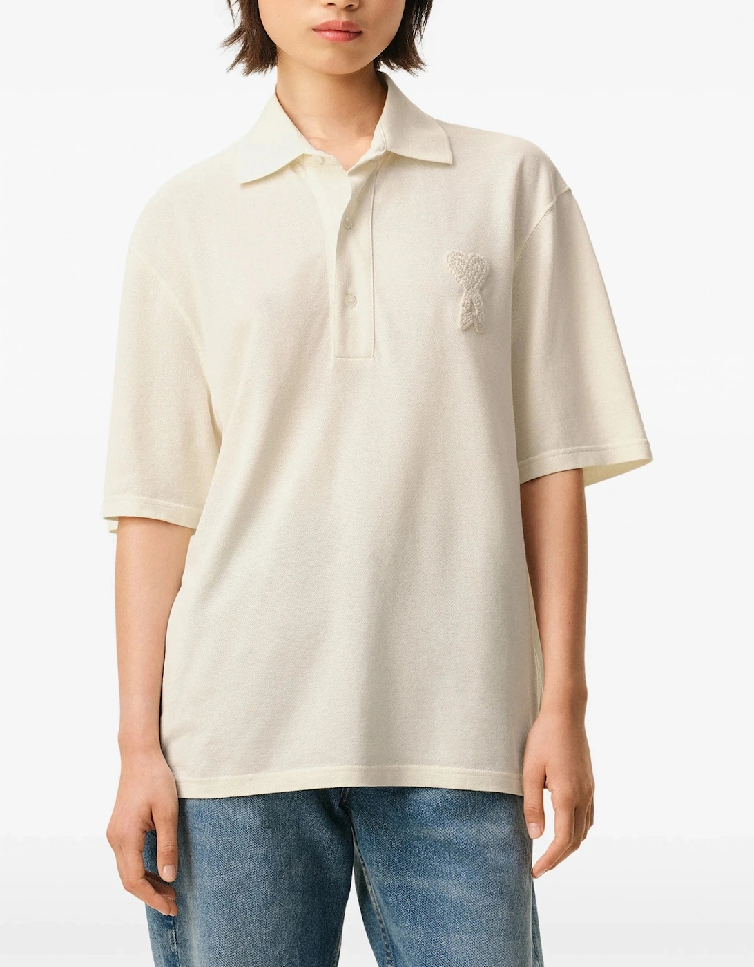 Boxy Fit Piquet Polo Cream