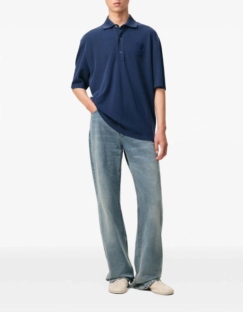 Boxy Fit Piquet Polo Navy