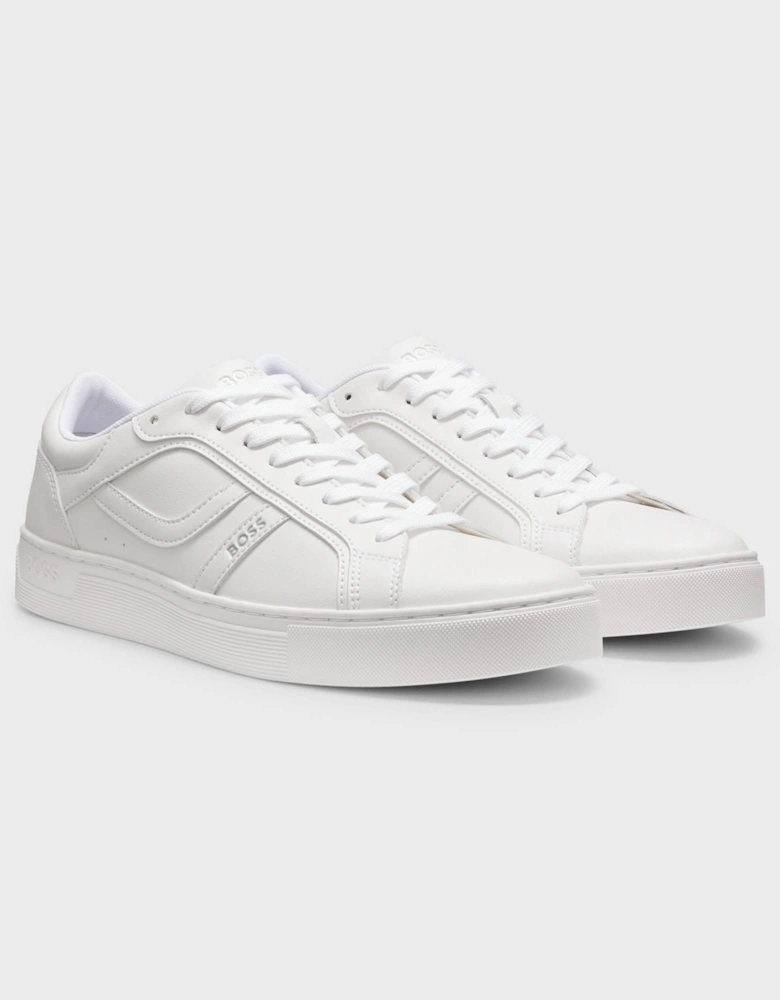 BOSS Orange Rhys Mens Logo-Trimmed Trainers in Faux Nappa Leather - White 100