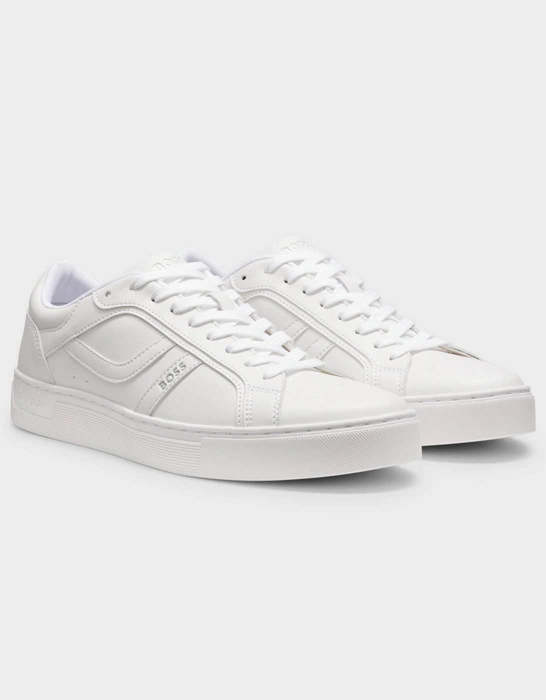 BOSS Orange Rhys Mens Logo-Trimmed Trainers in Faux Nappa Leather - White 100, 5 of 4
