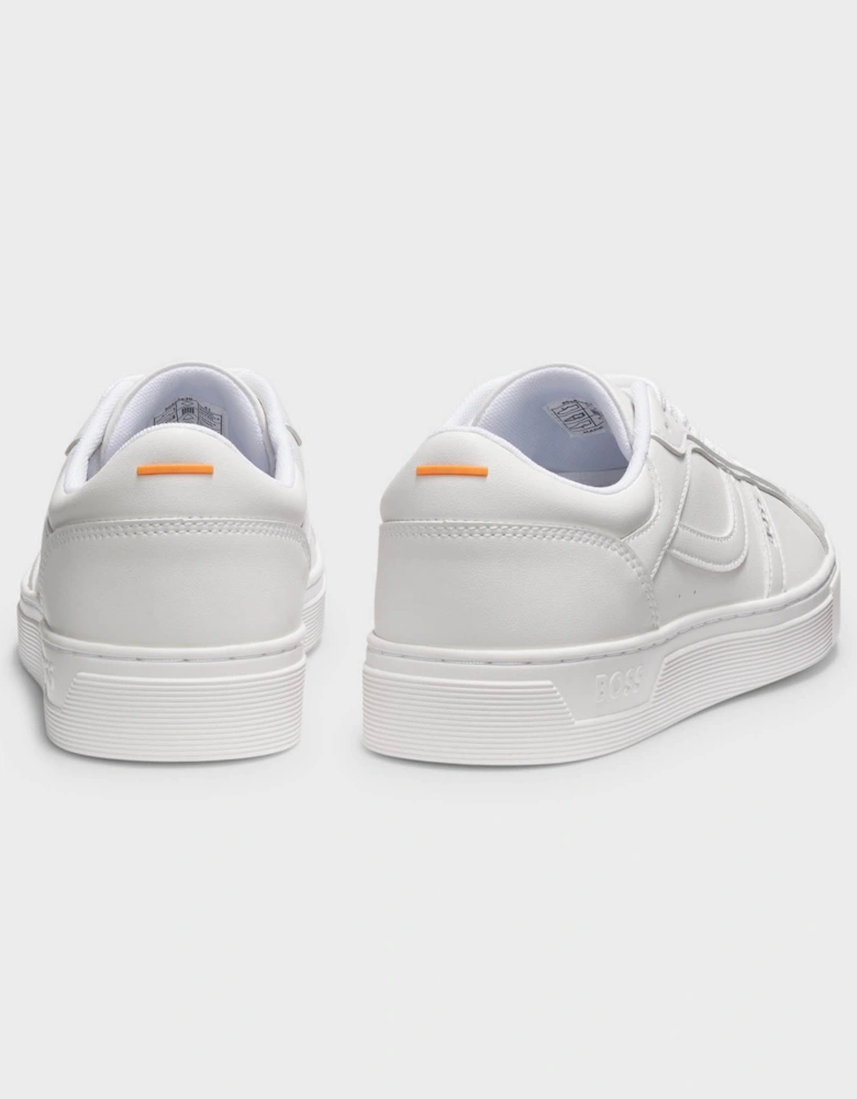 BOSS Orange Rhys Mens Logo-Trimmed Trainers in Faux Nappa Leather - White 100
