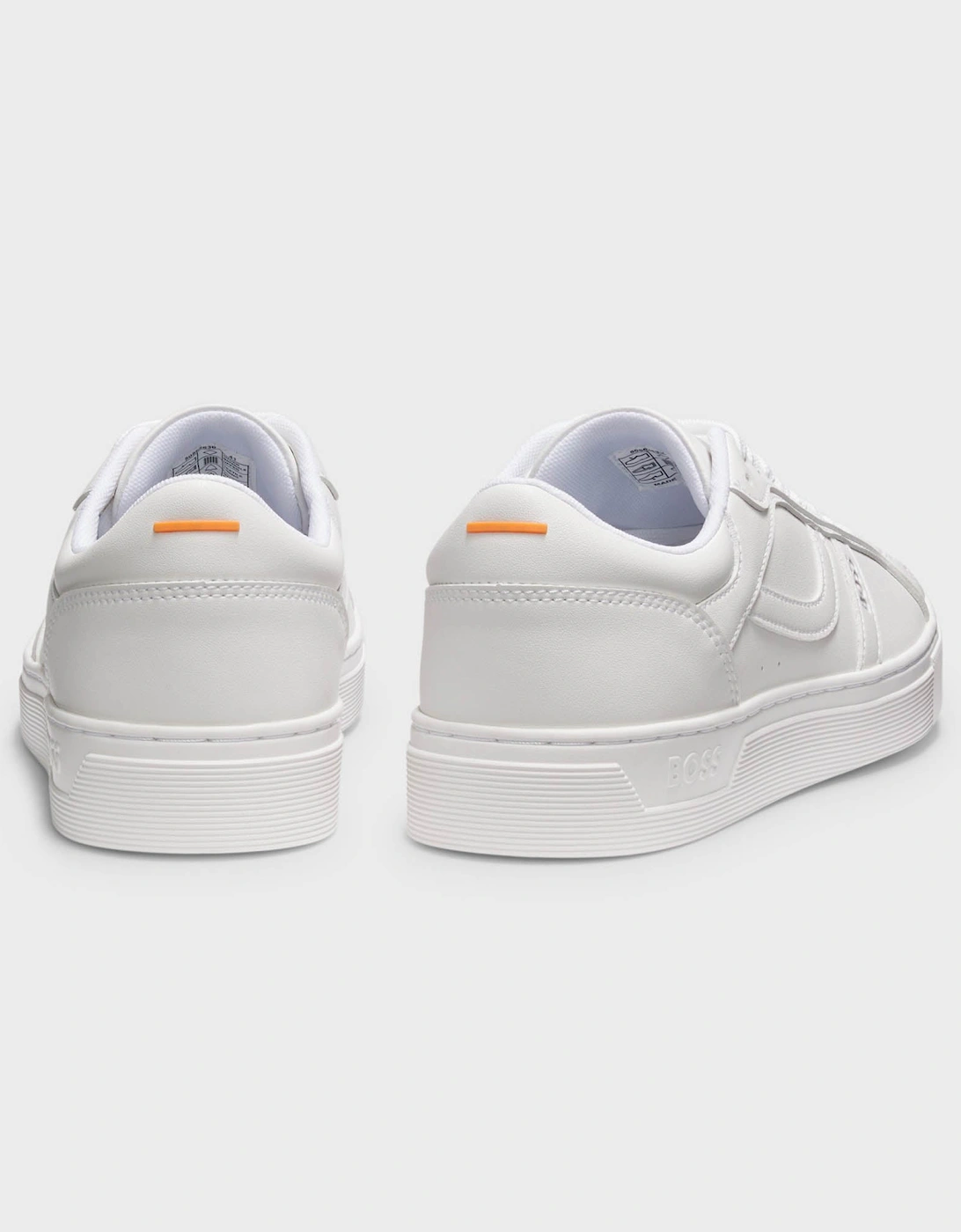 BOSS Orange Rhys Mens Logo-Trimmed Trainers in Faux Nappa Leather - White 100