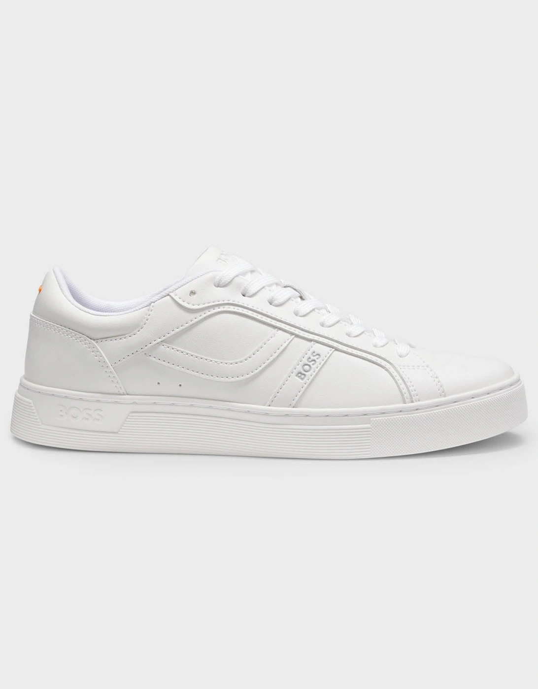 BOSS Orange Rhys Mens Logo-Trimmed Trainers in Faux Nappa Leather - White 100