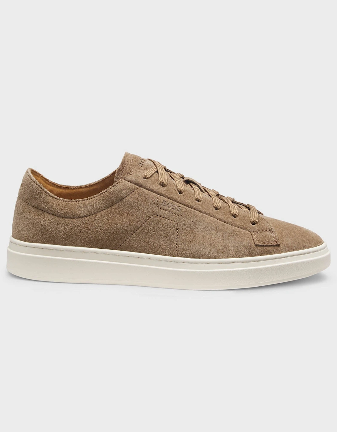 BOSS Orange Kieran Mens Suede Trainers with Embossed Logo - Medium Beige 260
