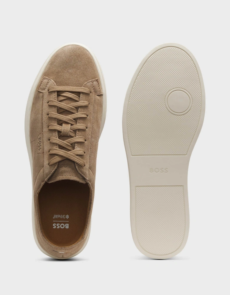 BOSS Orange Kieran Mens Suede Trainers with Embossed Logo - Medium Beige 260