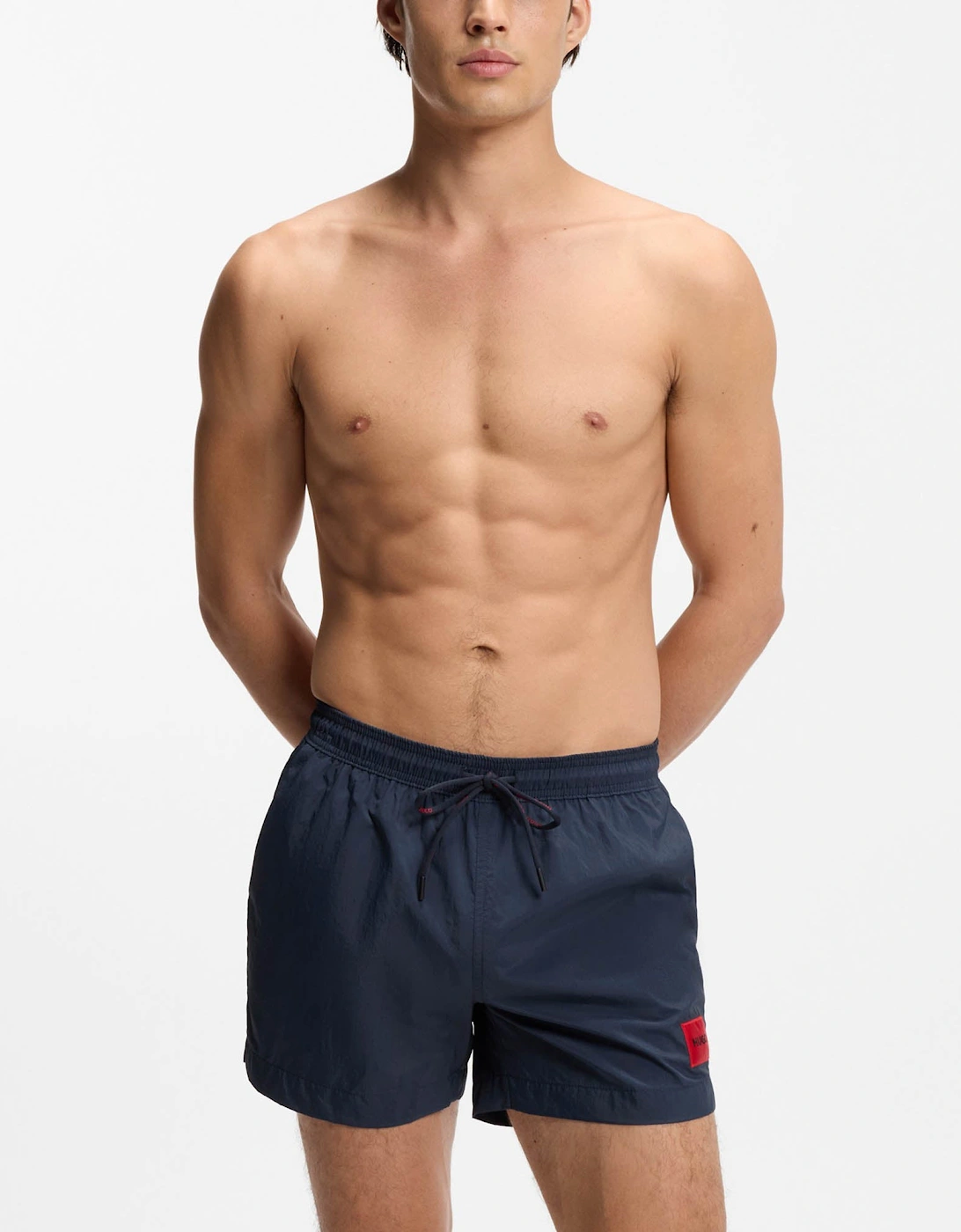 HUGO Dominica Mens Quick-Drying Swim Shorts In Recycled Material With Logo - Navy 410, 4 of 3