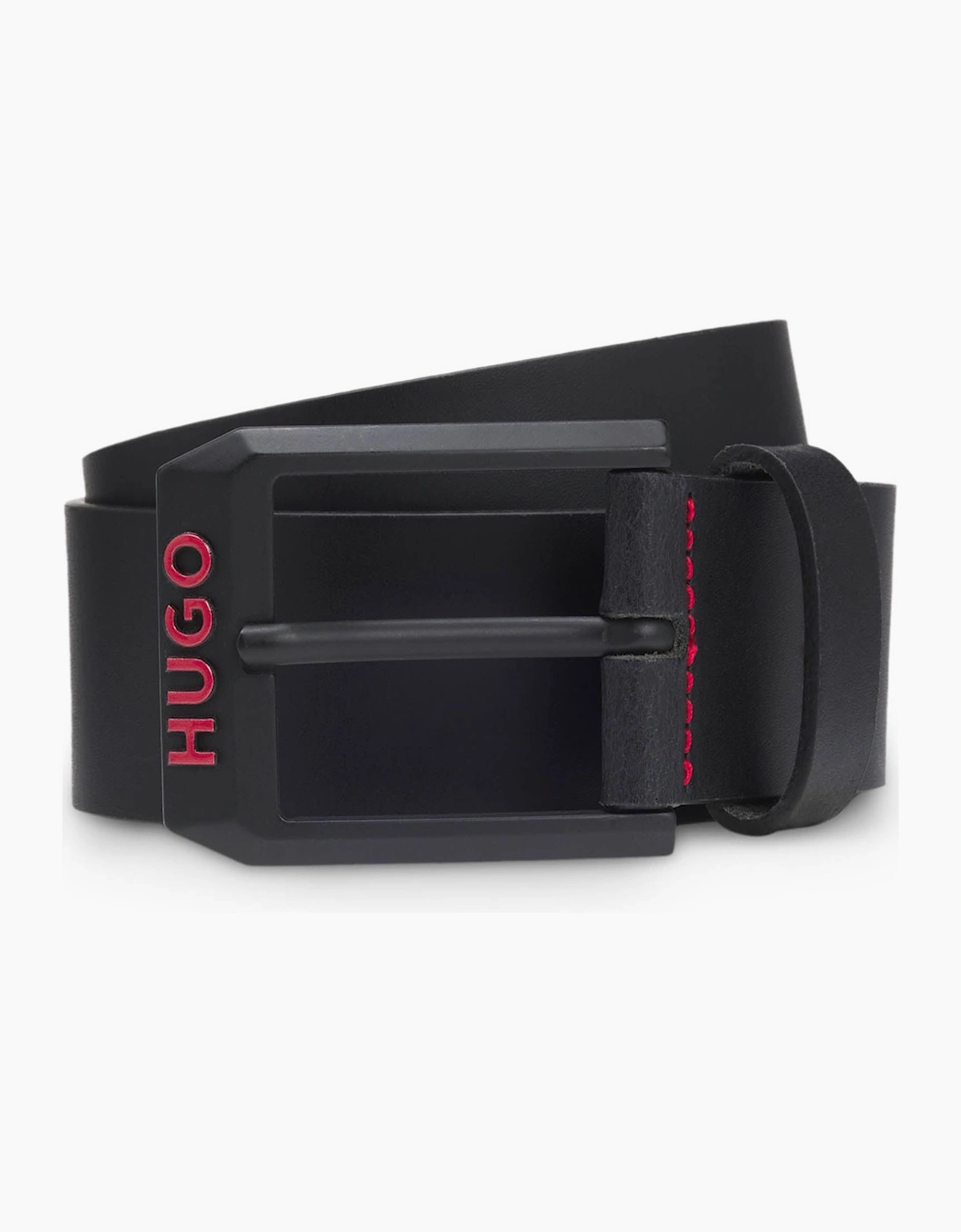 HUGO Gelio B Mens Italian-Leather Belt with Angular Logo Buckle - Black 001, 5 of 4