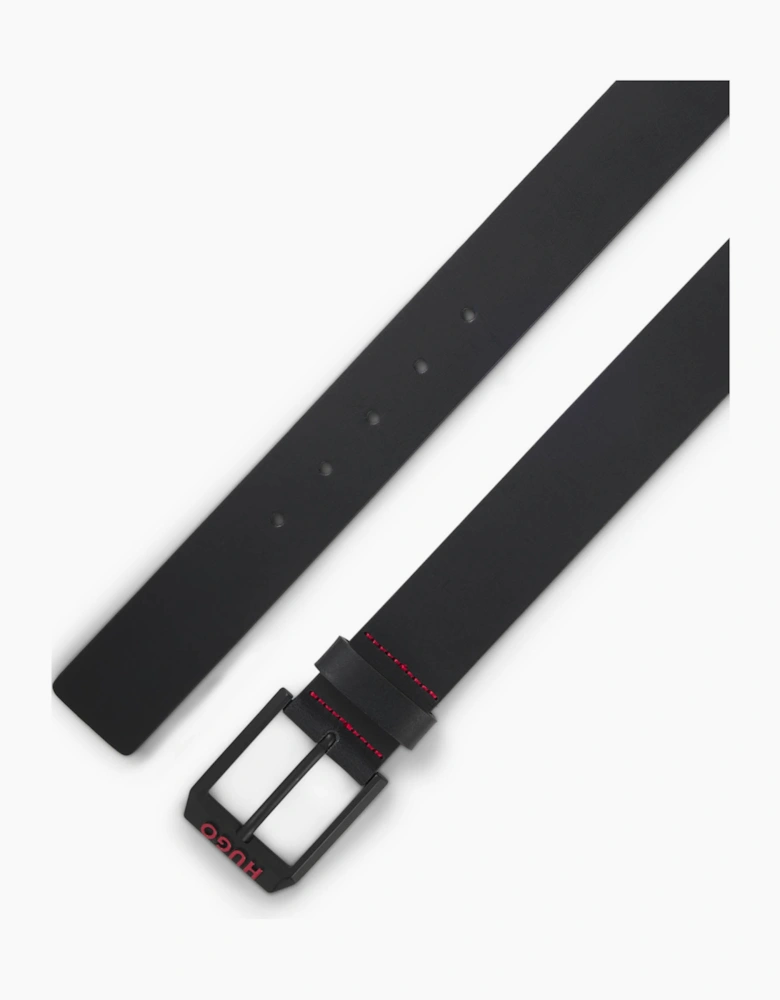 HUGO Gelio B Mens Italian-Leather Belt with Angular Logo Buckle - Black 001