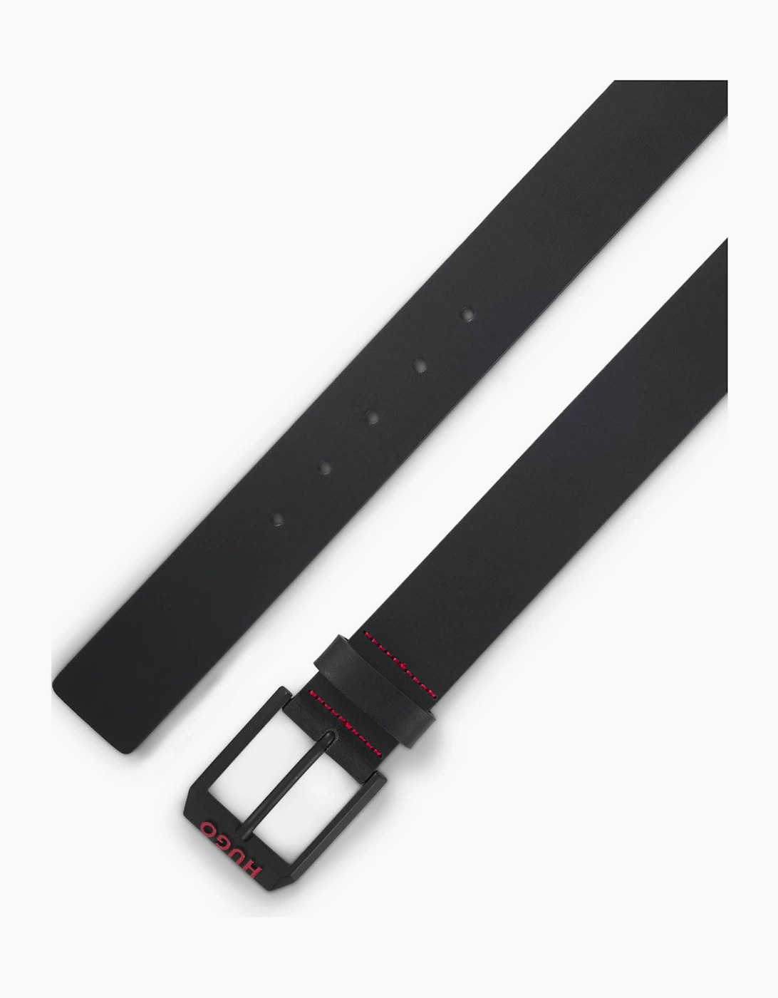 HUGO Gelio B Mens Italian-Leather Belt with Angular Logo Buckle - Black 001