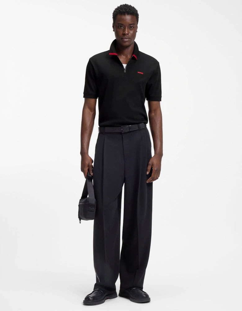 HUGO Dalomino Mens Short Sleeve Zip Placket Polo Shirt with Contrast Logo - Black 002