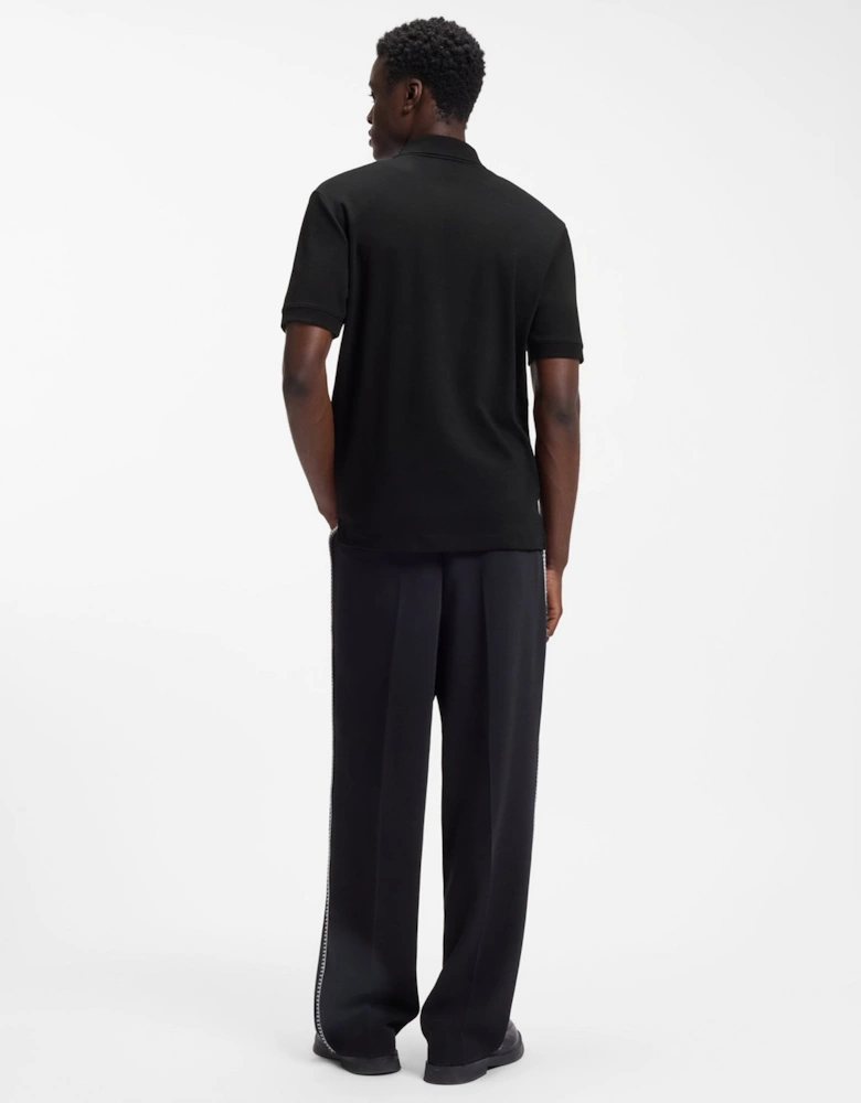 HUGO Dalomino Mens Short Sleeve Zip Placket Polo Shirt with Contrast Logo - Black 002