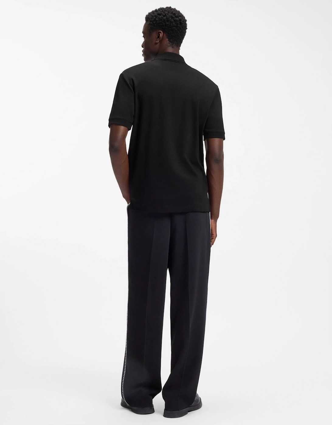 HUGO Dalomino Mens Short Sleeve Zip Placket Polo Shirt with Contrast Logo - Black 002