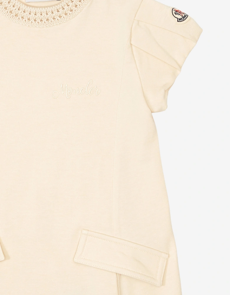 Moncler Enfant Girls Cotton Pocket Dress in Ivory
