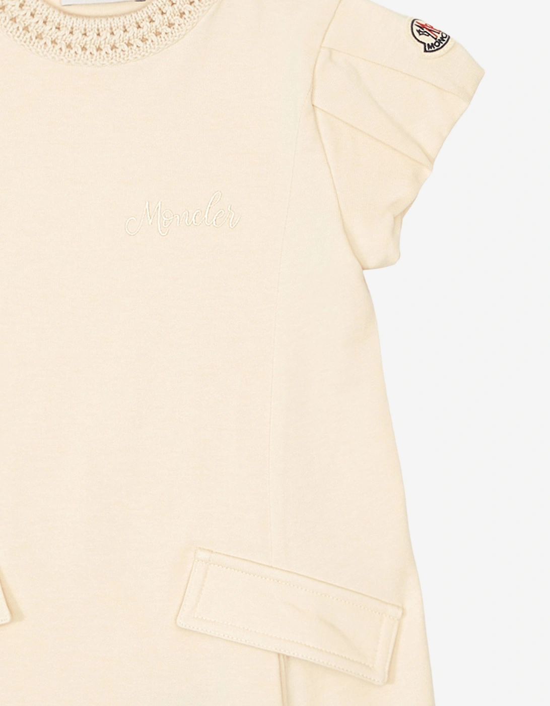 Moncler Enfant Girls Cotton Pocket Dress in Ivory