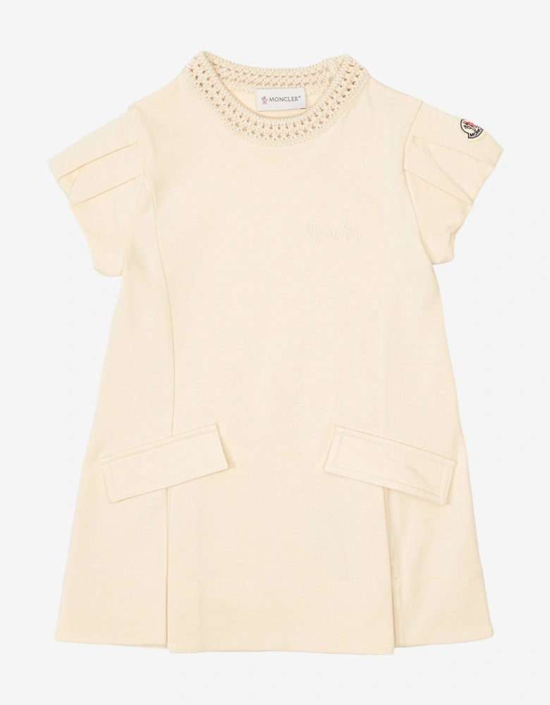 Moncler Enfant Girls Cotton Pocket Dress in Ivory