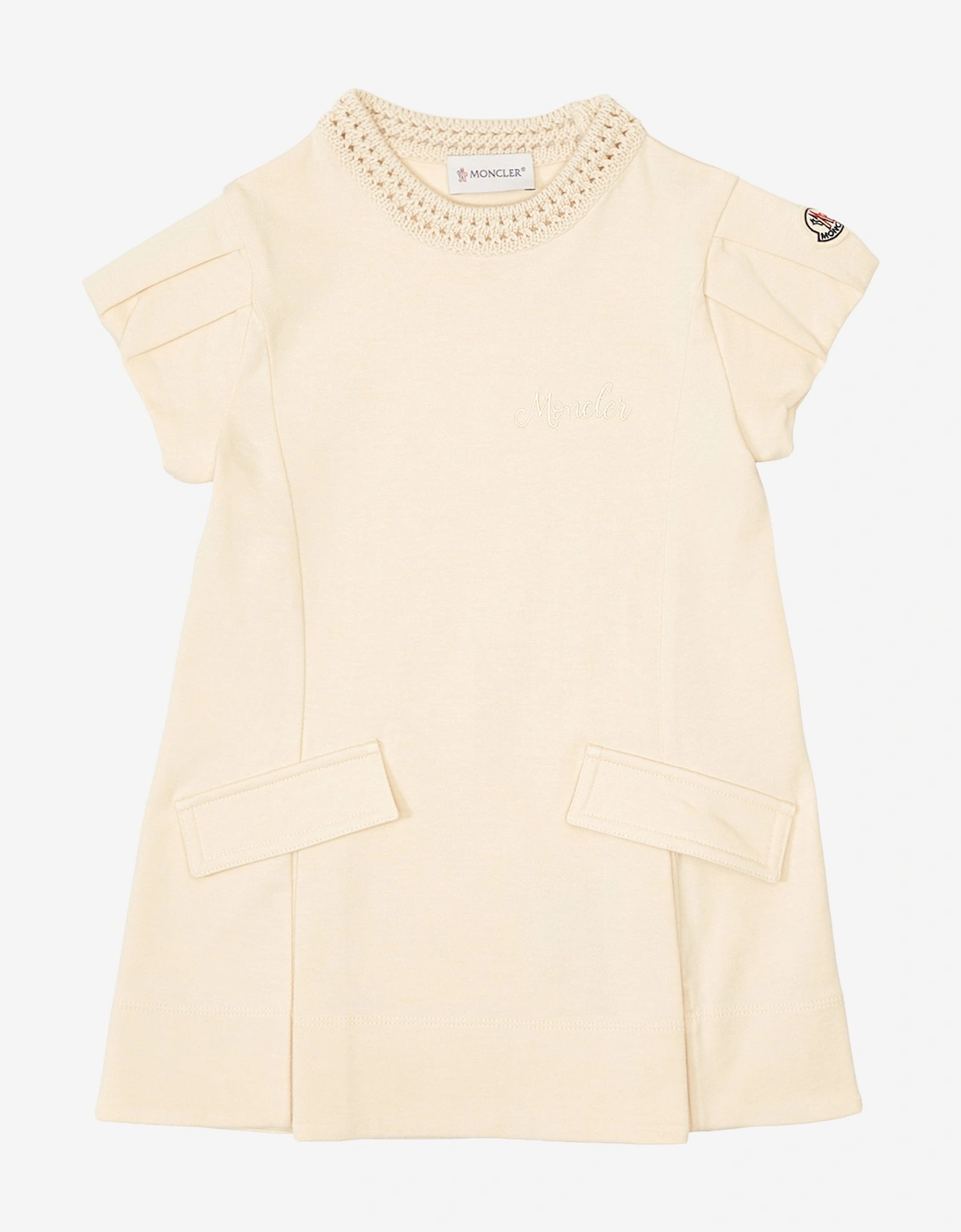 Moncler Enfant Girls Cotton Pocket Dress in Ivory