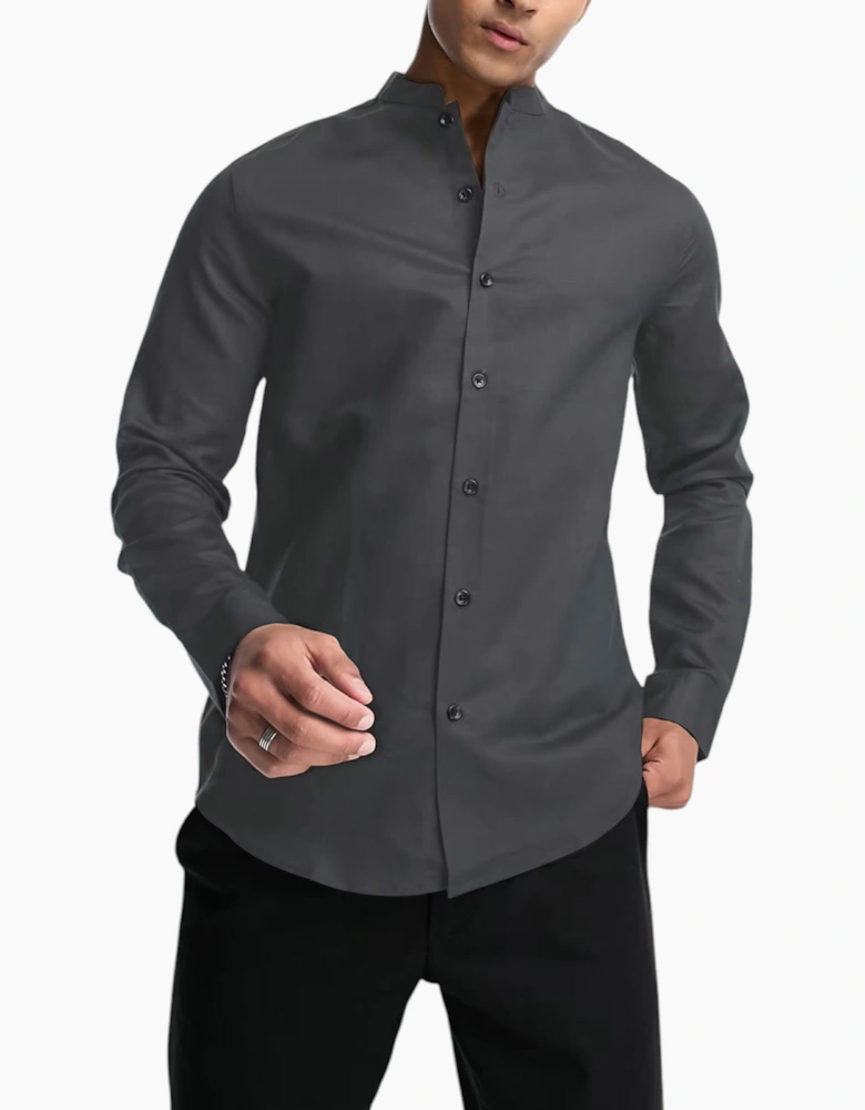 Mens Shirts Long Sleeve Casual Band Collar Linen Shirt Summer Mandarin Shirt NWT