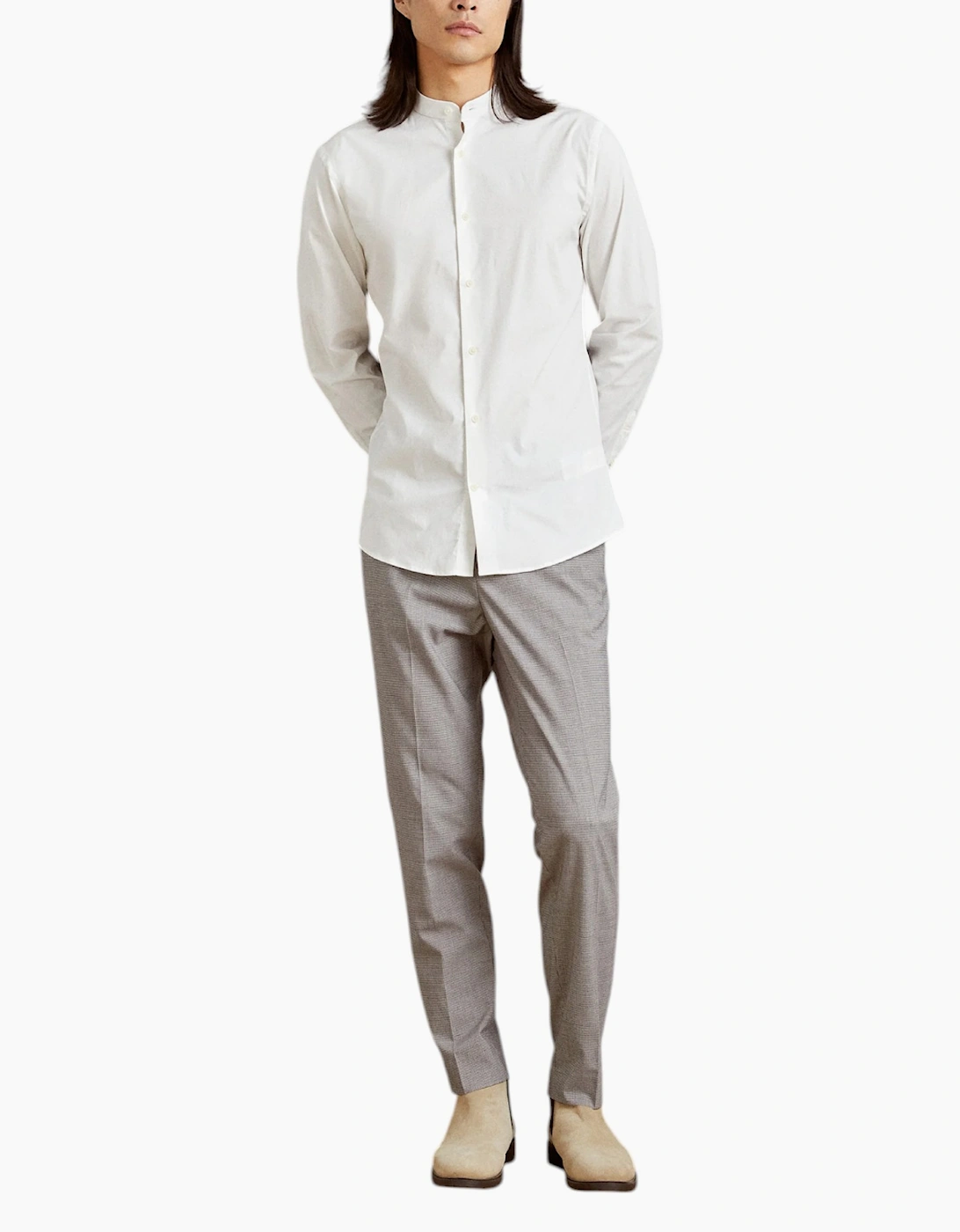 Mens Shirts Long Sleeve Casual Band Collar Linen Shirt Summer Mandarin Shirt NWT