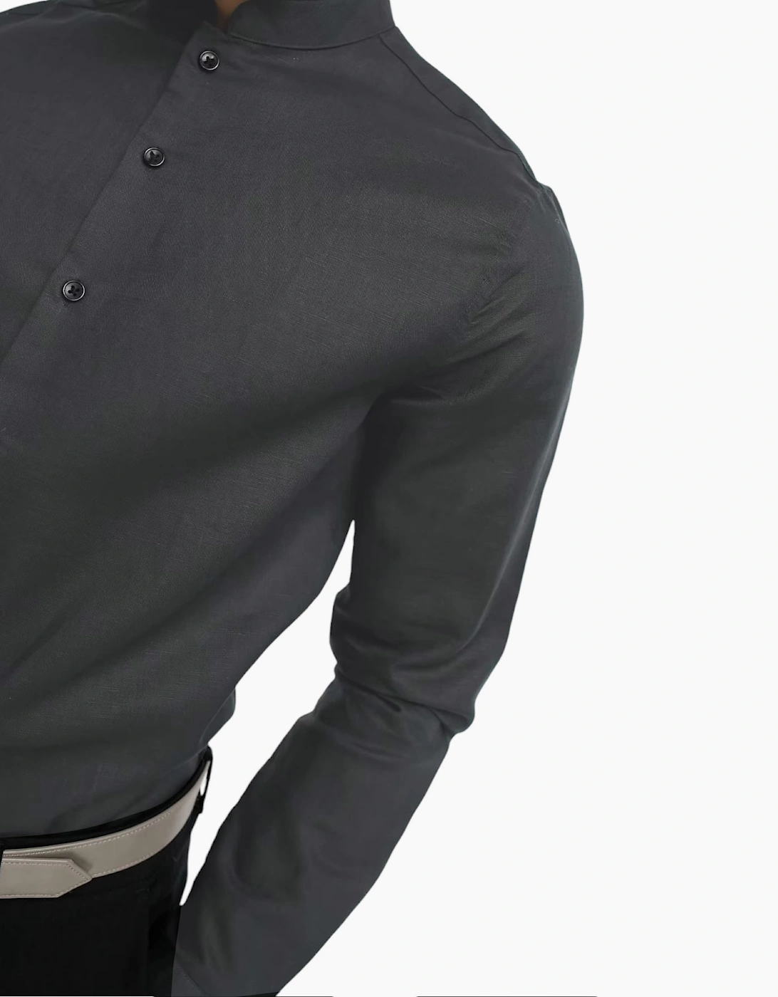 Mens Shirts Long Sleeve Casual Band Collar Linen Shirt Summer Mandarin Shirt NWT