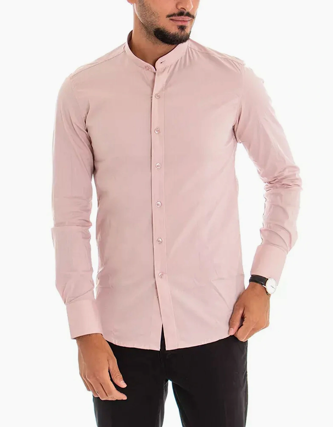 Mens Shirts Long Sleeve Casual Band Collar Linen Shirt Summer Mandarin Shirt NWT