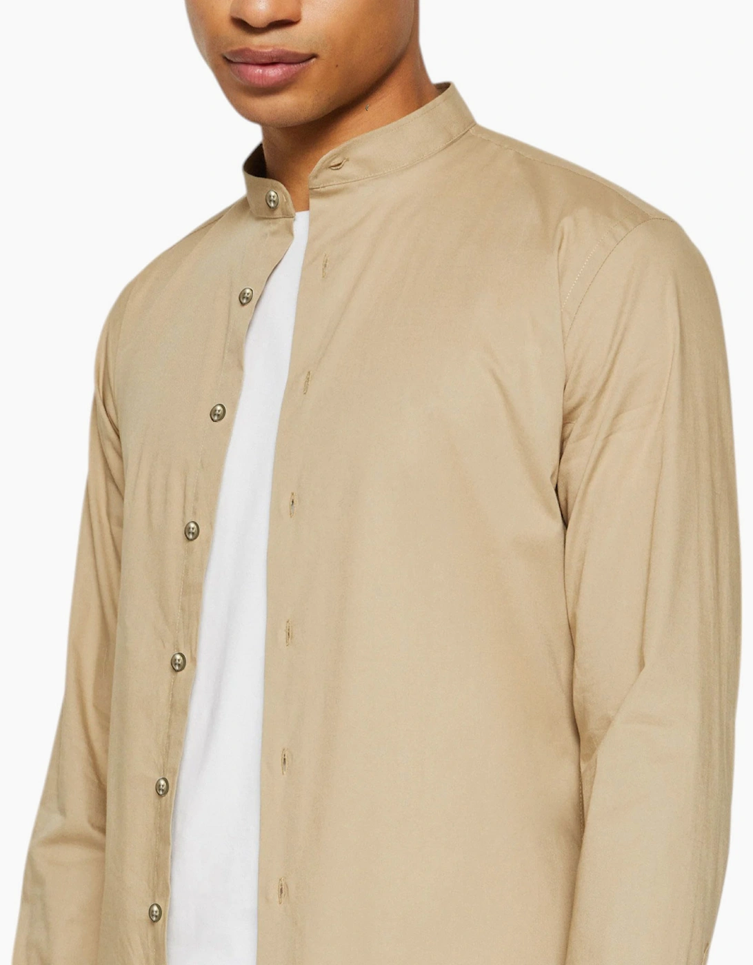 Mens Shirts Long Sleeve Casual Band Collar Linen Shirt Summer Mandarin Shirt NWT