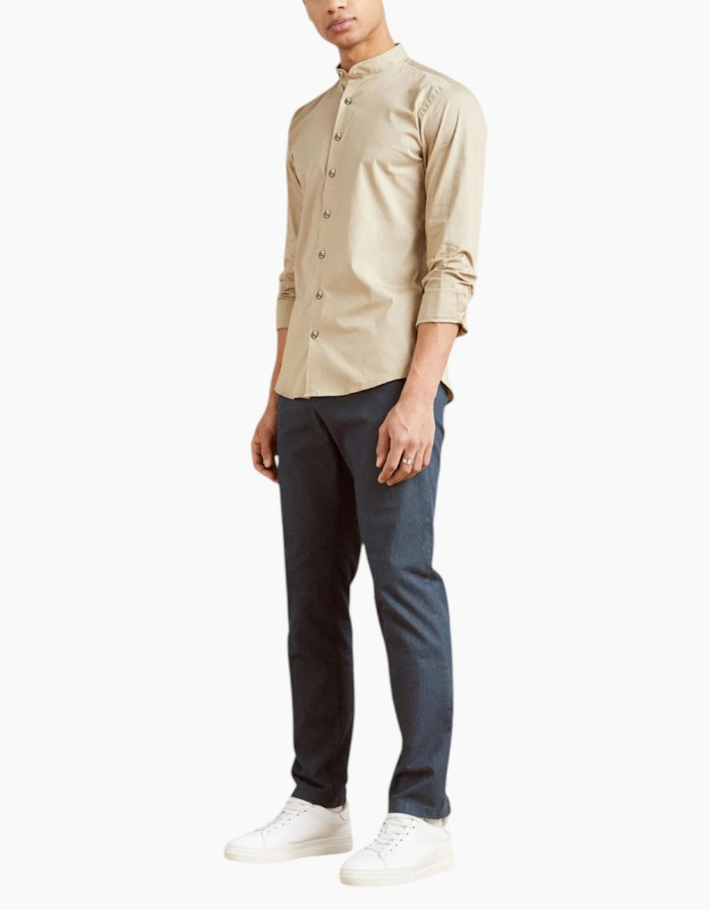 Mens Shirts Long Sleeve Casual Band Collar Linen Shirt Summer Mandarin Shirt NWT