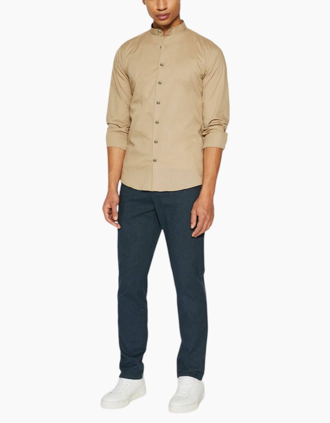 Mens Shirts Long Sleeve Casual Band Collar Linen Shirt Summer Mandarin Shirt NWT