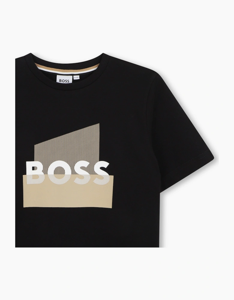 BOSS BOYS BLACK GRAPHIC T SHIRT J52978