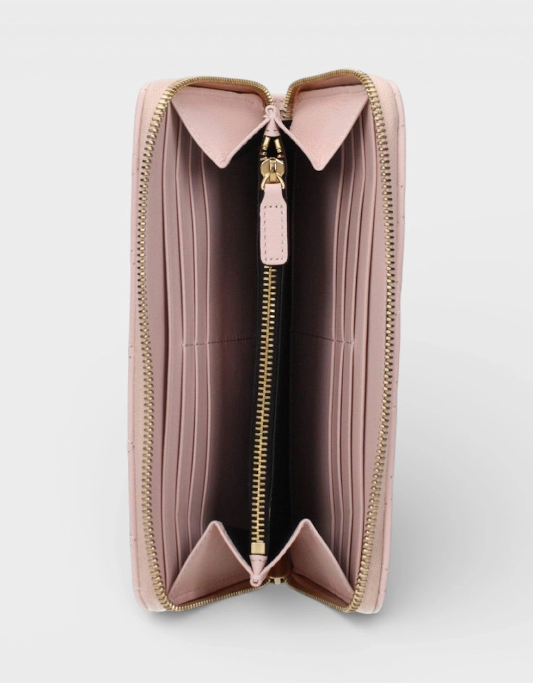 Zip Around Wallet Quilted Lamb Leather Pink