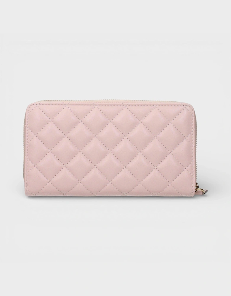 Zip Around Wallet Quilted Lamb Leather Pink
