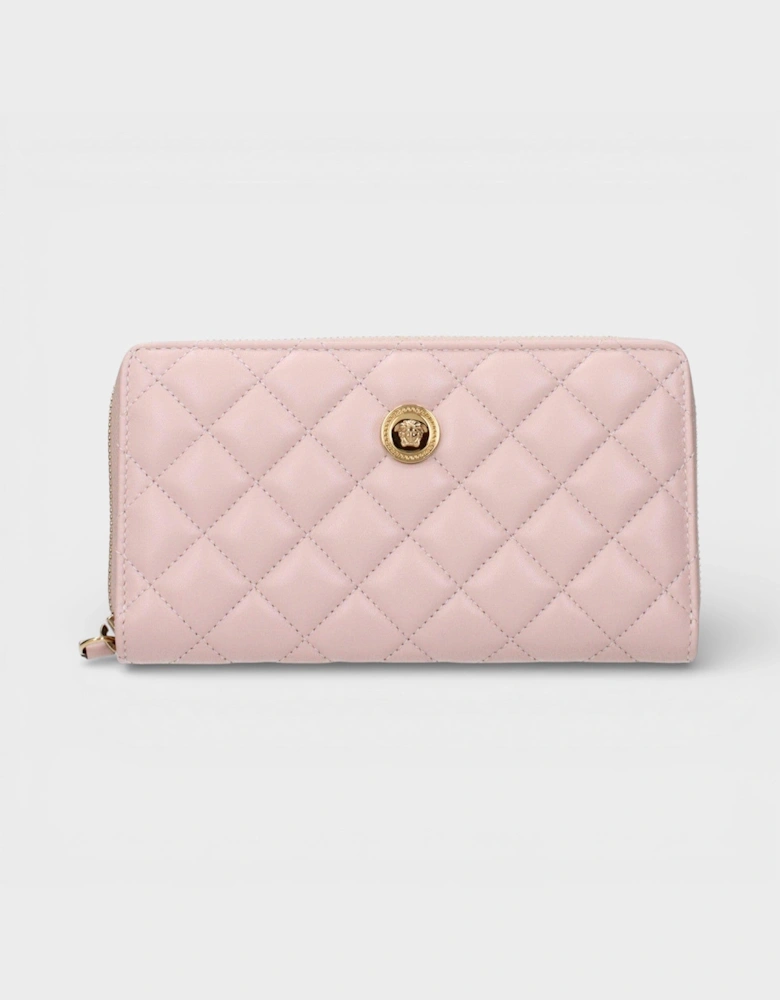 Zip Around Wallet Quilted Lamb Leather Pink
