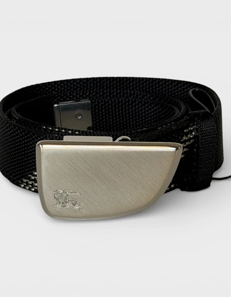 Metal Buckle Shield Webbing Black Silver Belt