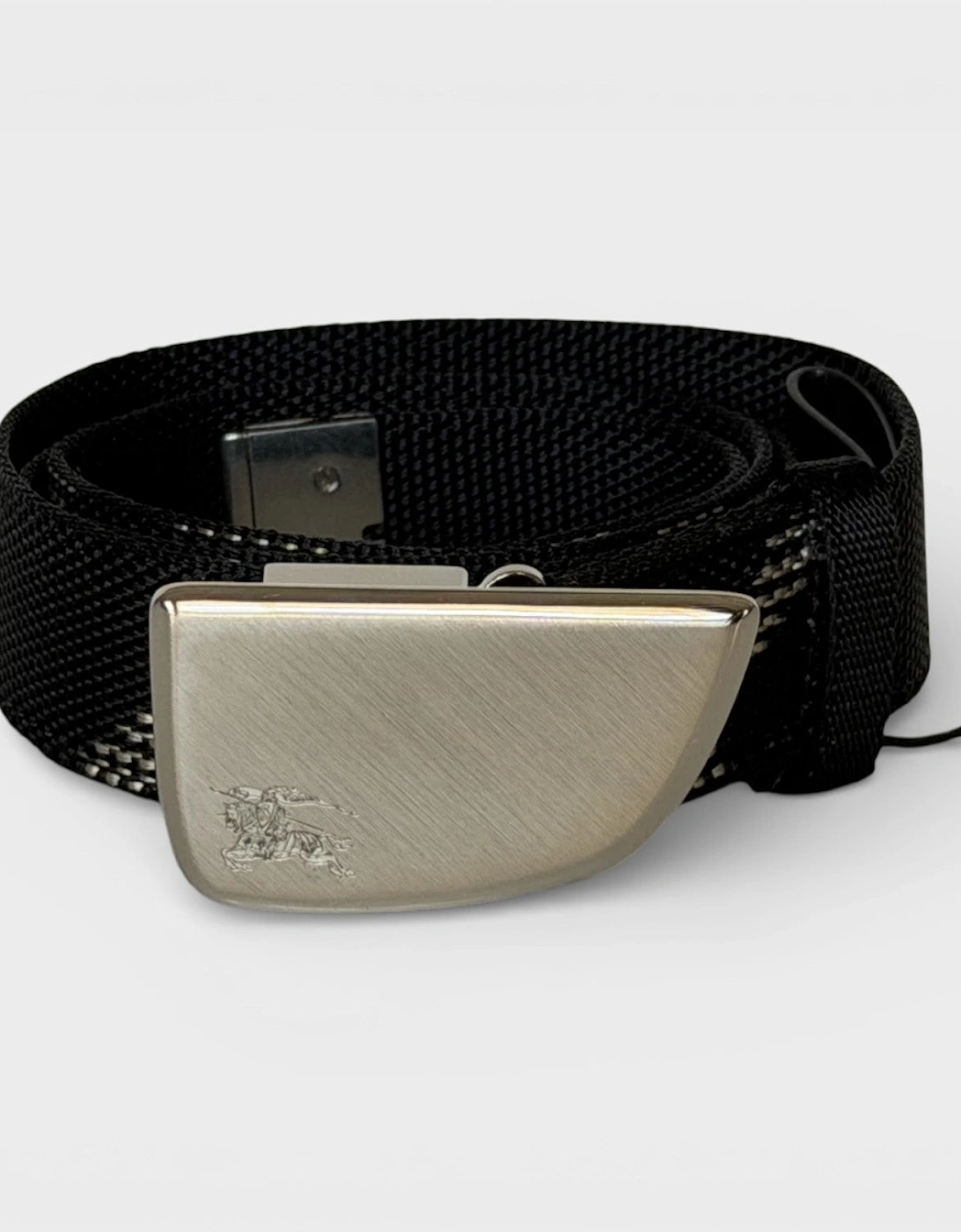 Metal Buckle Shield Webbing Black Silver Belt