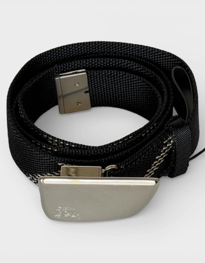 Metal Buckle Shield Webbing Black Silver Belt