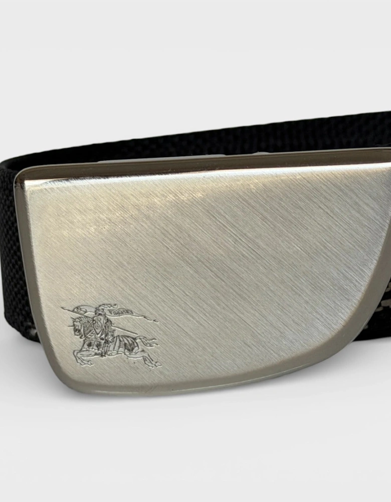 Metal Buckle Shield Webbing Black Silver Belt