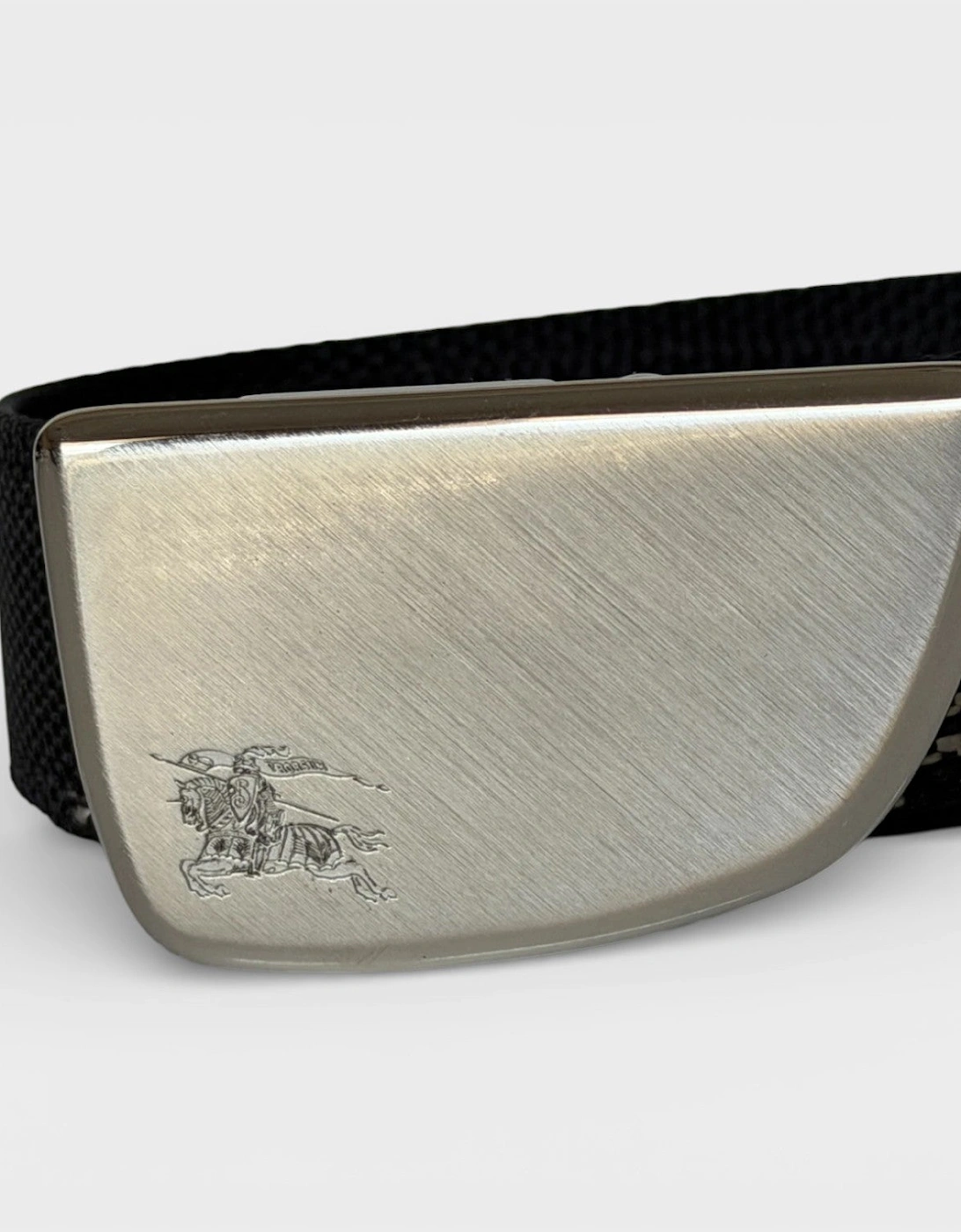 Metal Buckle Shield Webbing Black Silver Belt