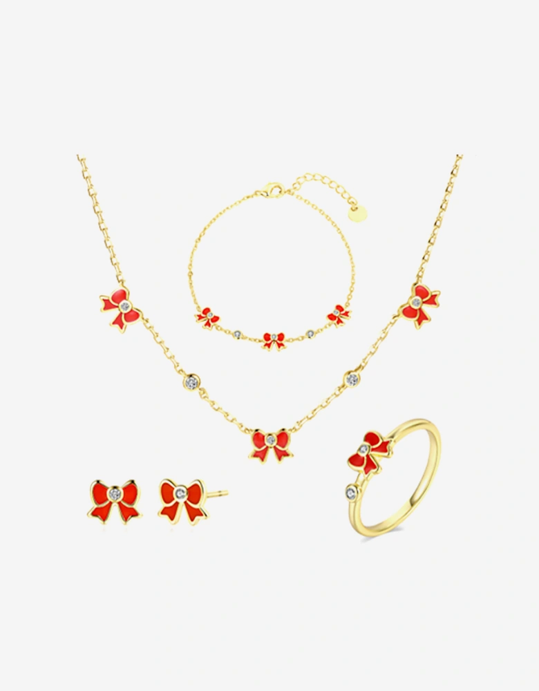 Girls Red Bow 5 Piece Jewellery Set in Gold (40cm)