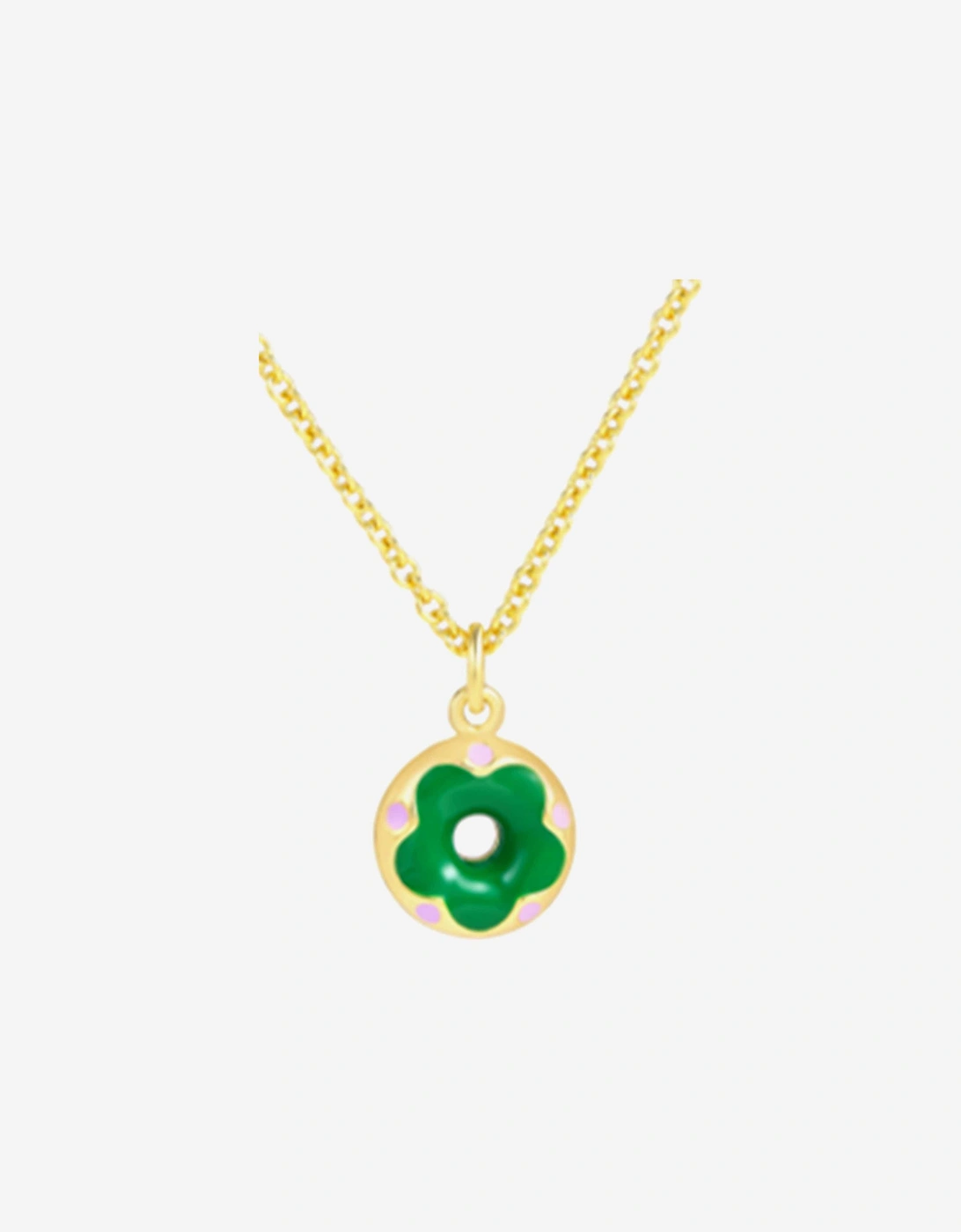 Girls Green Doughnut Flower Necklace in Gold (40cm), 3 of 2