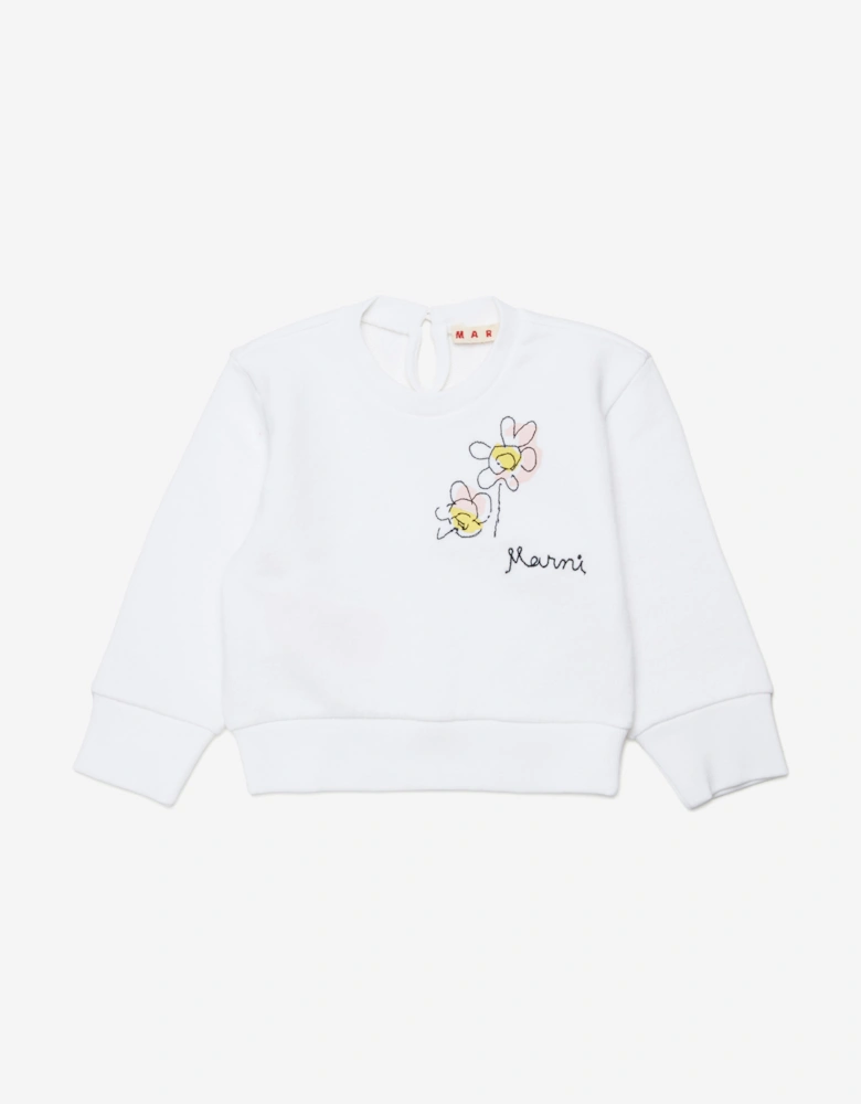 Baby Girls Embroidered Flower Logo Sweatshirt in White